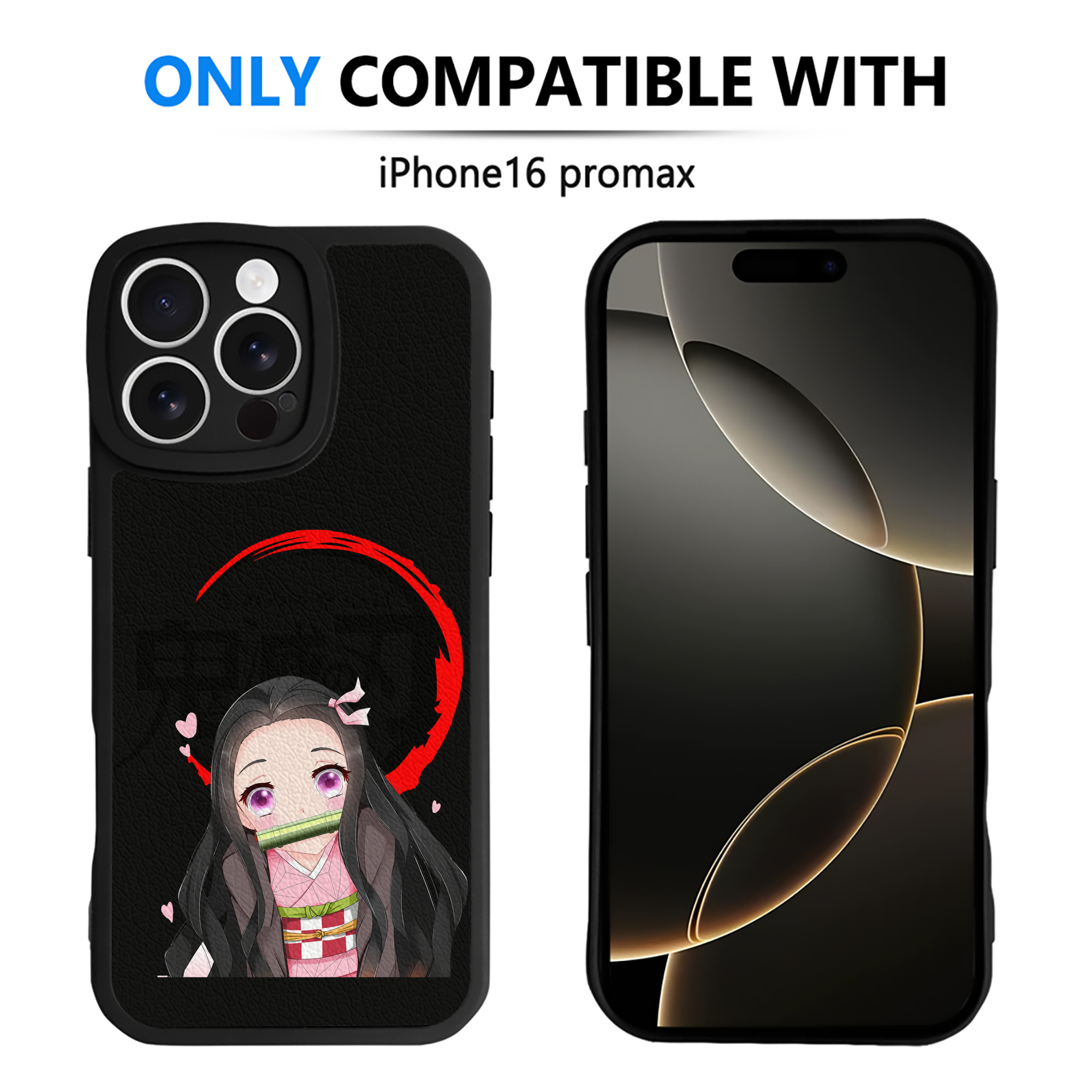 （画像用） 鬼滅の刃（きめつのやいば）竈門 禰󠄀豆子／かまど ねずこ Kamado Nezuko 【iPhone 16シリーズ対応】シリコンスマホケース（レザー調） 材質：シリコン